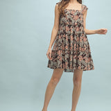 Floral Tiered Mini Dress - Espresso-dress- Hometown Style HTS, women's in store and online boutique located in Ingersoll, Ontario