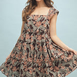 Floral Tiered Mini Dress - Espresso-dress- Hometown Style HTS, women's in store and online boutique located in Ingersoll, Ontario
