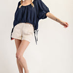 Puff Sleeve Scoop Neck - Navy-blouse- Hometown Style HTS, women's in store and online boutique located in Ingersoll, Ontario