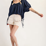 Puff Sleeve Scoop Neck - Navy-blouse- Hometown Style HTS, women's in store and online boutique located in Ingersoll, Ontario