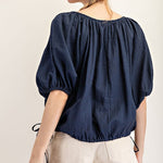 Puff Sleeve Scoop Neck - Navy-blouse- Hometown Style HTS, women's in store and online boutique located in Ingersoll, Ontario