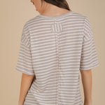 Oversized Stripe V Neck Tee - Grey-tee- Hometown Style HTS, women's in store and online boutique located in Ingersoll, Ontario