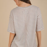 Oversized Stripe V Neck Tee - Grey-tee- Hometown Style HTS, women's in store and online boutique located in Ingersoll, Ontario