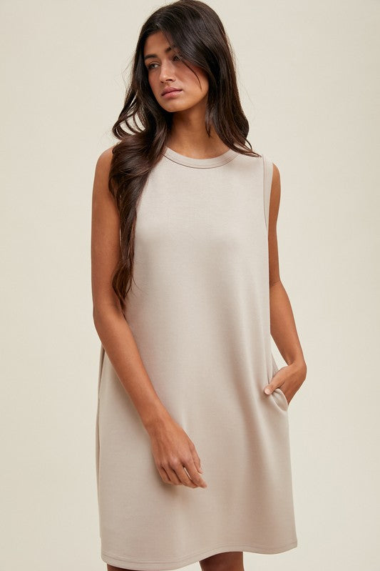 Scuba A-line Mini Tank Dress - Stone- Hometown Style HTS, women's in store and online boutique located in Ingersoll, Ontario
