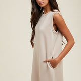 Scuba A-line Mini Tank Dress - Stone- Hometown Style HTS, women's in store and online boutique located in Ingersoll, Ontario