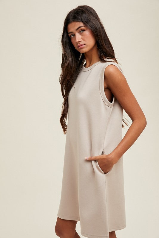 Scuba A-line Mini Tank Dress - Stone- Hometown Style HTS, women's in store and online boutique located in Ingersoll, Ontario