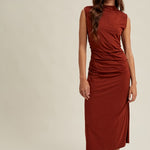 Draped Mock Neck Midi - Rust-dress- Hometown Style HTS, women's in store and online boutique located in Ingersoll, Ontario