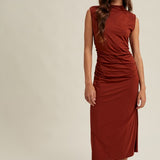 Draped Mock Neck Midi - Rust-dress- Hometown Style HTS, women's in store and online boutique located in Ingersoll, Ontario