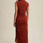 Draped Mock Neck Midi - Rust-dress- Hometown Style HTS, women's in store and online boutique located in Ingersoll, Ontario
