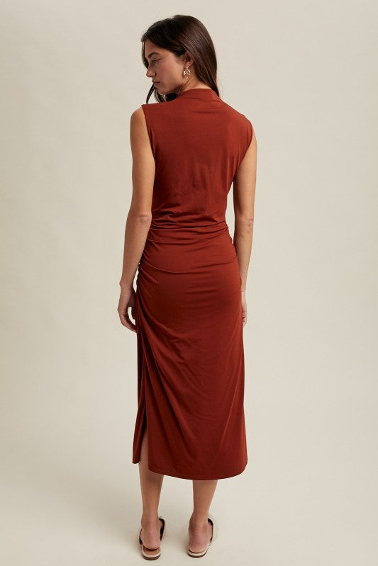 Draped Mock Neck Midi - Rust-dress- Hometown Style HTS, women's in store and online boutique located in Ingersoll, Ontario