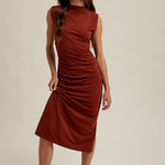 Draped Mock Neck Midi - Rust-dress- Hometown Style HTS, women's in store and online boutique located in Ingersoll, Ontario