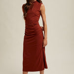 Draped Mock Neck Midi - Rust-dress- Hometown Style HTS, women's in store and online boutique located in Ingersoll, Ontario