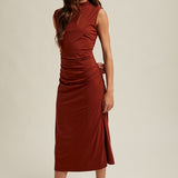 Draped Mock Neck Midi - Rust-dress- Hometown Style HTS, women's in store and online boutique located in Ingersoll, Ontario