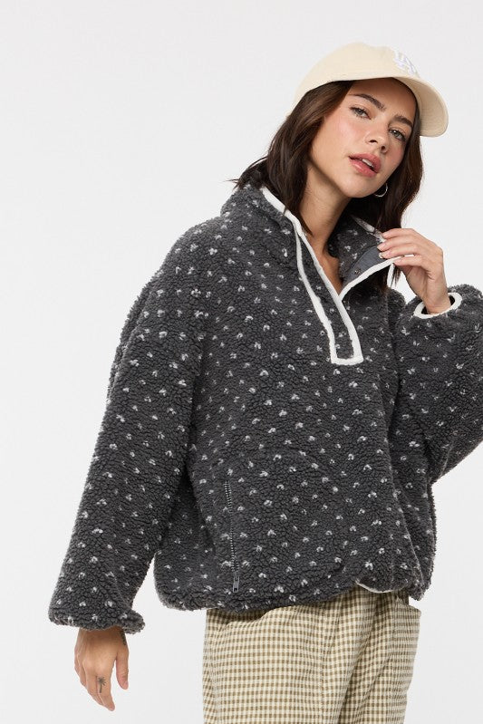 Heart Sherpa Fleece Pullover Jacket-Sweater- Hometown Style HTS, women's in store and online boutique located in Ingersoll, Ontario