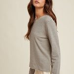 Basic Striped Knit Top - Black/Ecru-long Sleeve- Hometown Style HTS, women's in store and online boutique located in Ingersoll, Ontario