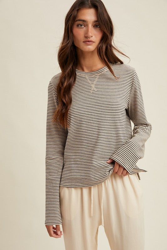 Basic Striped Knit Top - Black/Ecru-long Sleeve- Hometown Style HTS, women's in store and online boutique located in Ingersoll, Ontario