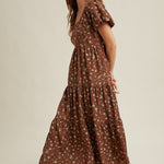 Floral Puff Sleeve Midi - Brown-dress- Hometown Style HTS, women's in store and online boutique located in Ingersoll, Ontario