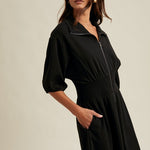 Puff Sleeve Knit Mini Dress - Black-Casual Dresses- Hometown Style HTS, women's in store and online boutique located in Ingersoll, Ontario
