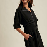 Puff Sleeve Knit Mini Dress - Black-Casual Dresses- Hometown Style HTS, women's in store and online boutique located in Ingersoll, Ontario