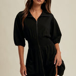 Puff Sleeve Knit Mini Dress - Black-Casual Dresses- Hometown Style HTS, women's in store and online boutique located in Ingersoll, Ontario
