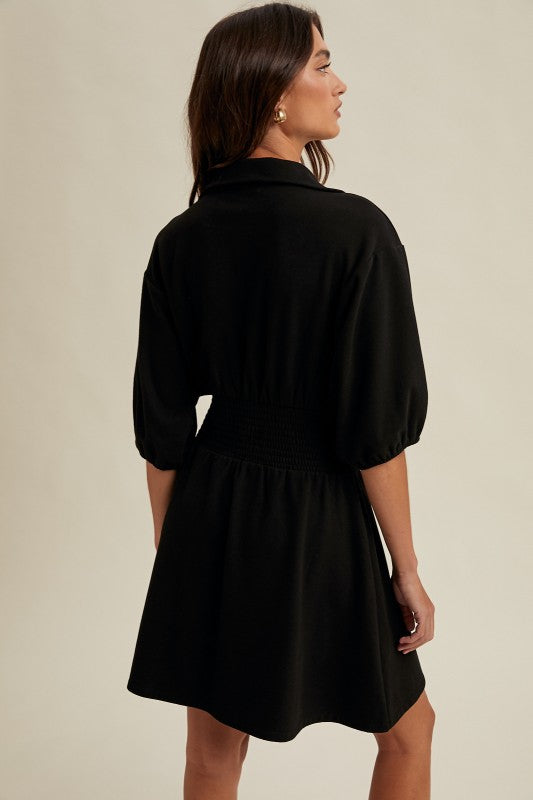 Puff Sleeve Knit Mini Dress - Black-Casual Dresses- Hometown Style HTS, women's in store and online boutique located in Ingersoll, Ontario