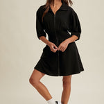 Puff Sleeve Knit Mini Dress - Black-Casual Dresses- Hometown Style HTS, women's in store and online boutique located in Ingersoll, Ontario