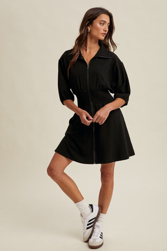 Puff Sleeve Knit Mini Dress - Black-Casual Dresses- Hometown Style HTS, women's in store and online boutique located in Ingersoll, Ontario