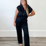 Scuba Half Zip Jumpsuit - Black-Jumpsuits & Rompers- Hometown Style HTS, women's in store and online boutique located in Ingersoll, Ontario