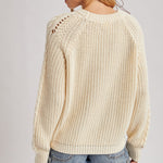 Crew-Neck Cable Knit Sweater Pullover - Cream-Sweaters and Cardigans- Hometown Style HTS, women's in store and online boutique located in Ingersoll, Ontario