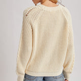 Crew-Neck Cable Knit Sweater Pullover - Cream-Sweaters and Cardigans- Hometown Style HTS, women's in store and online boutique located in Ingersoll, Ontario