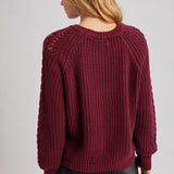 Crew-Neck Cable Knit Sweater Pullover - Wine-Sweaters and Cardigans- Hometown Style HTS, women's in store and online boutique located in Ingersoll, Ontario