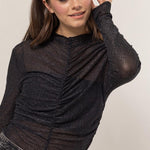 Mesh Ruched Top - Black-Tops- Hometown Style HTS, women's in store and online boutique located in Ingersoll, Ontario