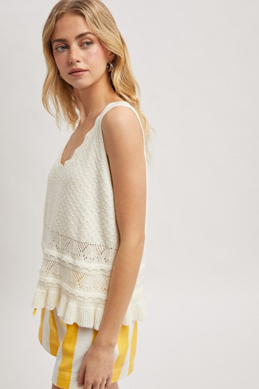 Textured Sweater Tank Top - White-Casual Tops- Hometown Style HTS, women's in store and online boutique located in Ingersoll, Ontario