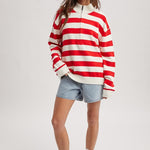 Striped Half Zip - Red-Sweater- Hometown Style HTS, women's in store and online boutique located in Ingersoll, Ontario