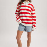 Striped Half Zip - Red-Sweater- Hometown Style HTS, women's in store and online boutique located in Ingersoll, Ontario
