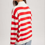 Striped Half Zip - Red-Sweater- Hometown Style HTS, women's in store and online boutique located in Ingersoll, Ontario