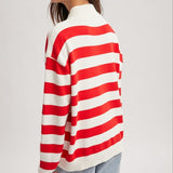Striped Half Zip - Red-Sweater- Hometown Style HTS, women's in store and online boutique located in Ingersoll, Ontario