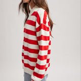 Striped Half Zip - Red-Sweater- Hometown Style HTS, women's in store and online boutique located in Ingersoll, Ontario