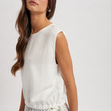 Side Tie Sleeveless Top - Off White-Casual Tops- Hometown Style HTS, women's in store and online boutique located in Ingersoll, Ontario
