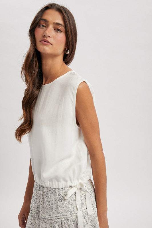Side Tie Sleeveless Top - Off White-Casual Tops- Hometown Style HTS, women's in store and online boutique located in Ingersoll, Ontario