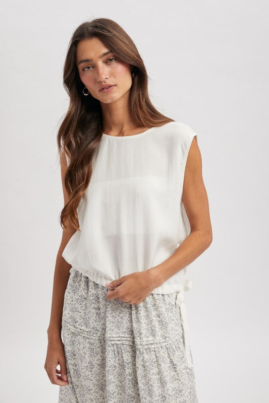 Side Tie Sleeveless Top - Off White-Casual Tops- Hometown Style HTS, women's in store and online boutique located in Ingersoll, Ontario
