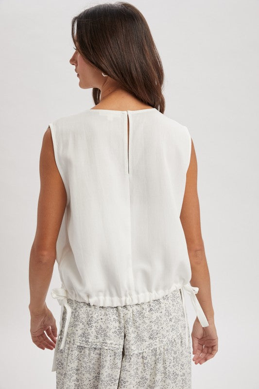 Side Tie Sleeveless Top - Off White-Casual Tops- Hometown Style HTS, women's in store and online boutique located in Ingersoll, Ontario
