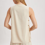 Button Up Tank Top and Shorts Set - Natural-Shorts- Hometown Style HTS, women's in store and online boutique located in Ingersoll, Ontario