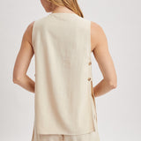 Button Up Tank Top and Shorts Set - Natural-Shorts- Hometown Style HTS, women's in store and online boutique located in Ingersoll, Ontario