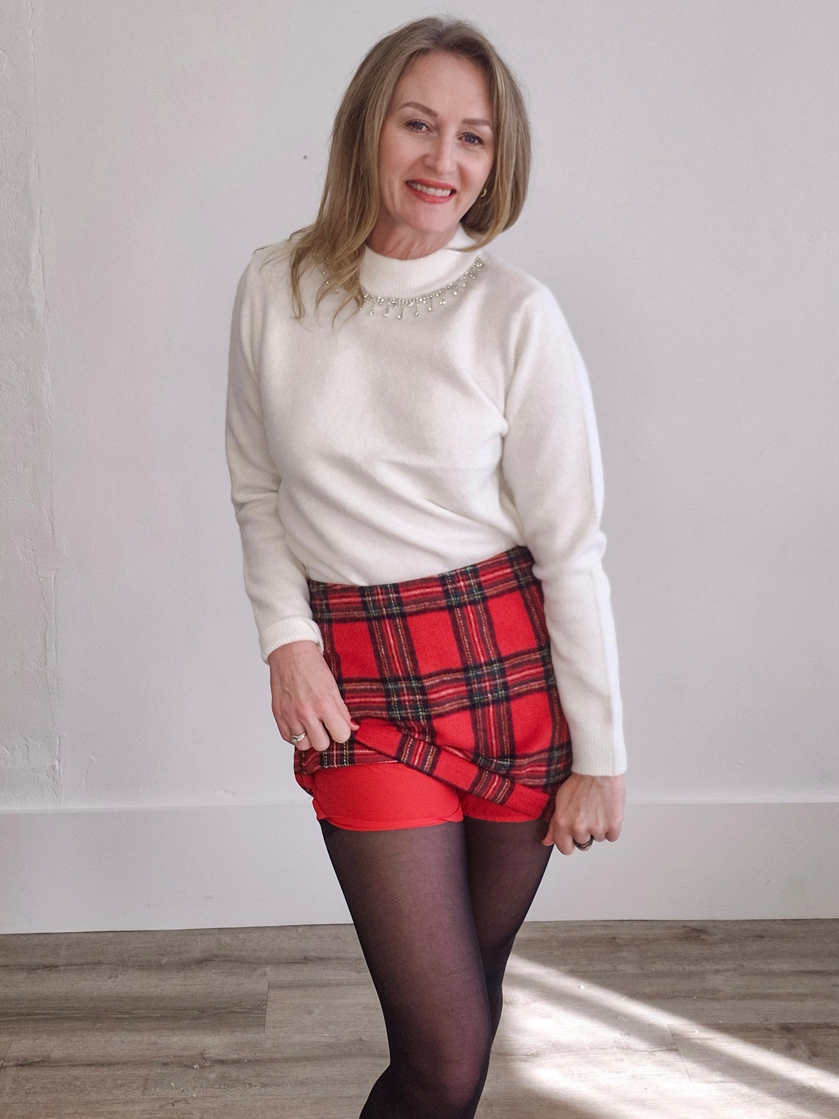 Holiday Plaid Skirt - Red-Bottoms- Hometown Style HTS, women's in store and online boutique located in Ingersoll, Ontario