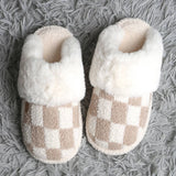 Checkered Faux Fur Cuff Mule Luxury Slipper-slipper- Hometown Style HTS, women's in store and online boutique located in Ingersoll, Ontario