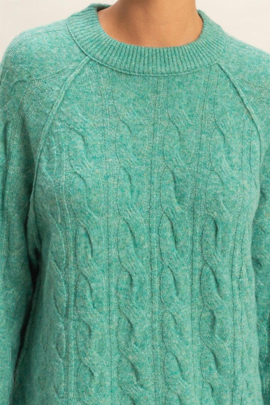 Cable Knit Sweater - Emerald-Sweaters and Cardigans- Hometown Style HTS, women's in store and online boutique located in Ingersoll, Ontario