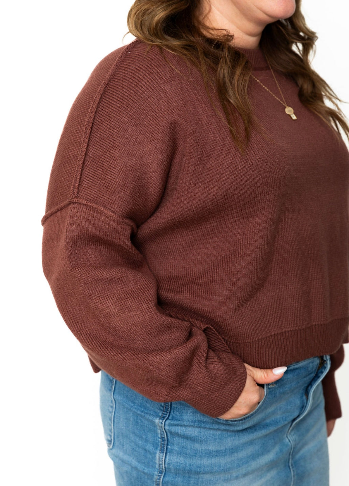 Relaxed Crop Sweater - Espresso-sweater- Hometown Style HTS, women's in store and online boutique located in Ingersoll, Ontario