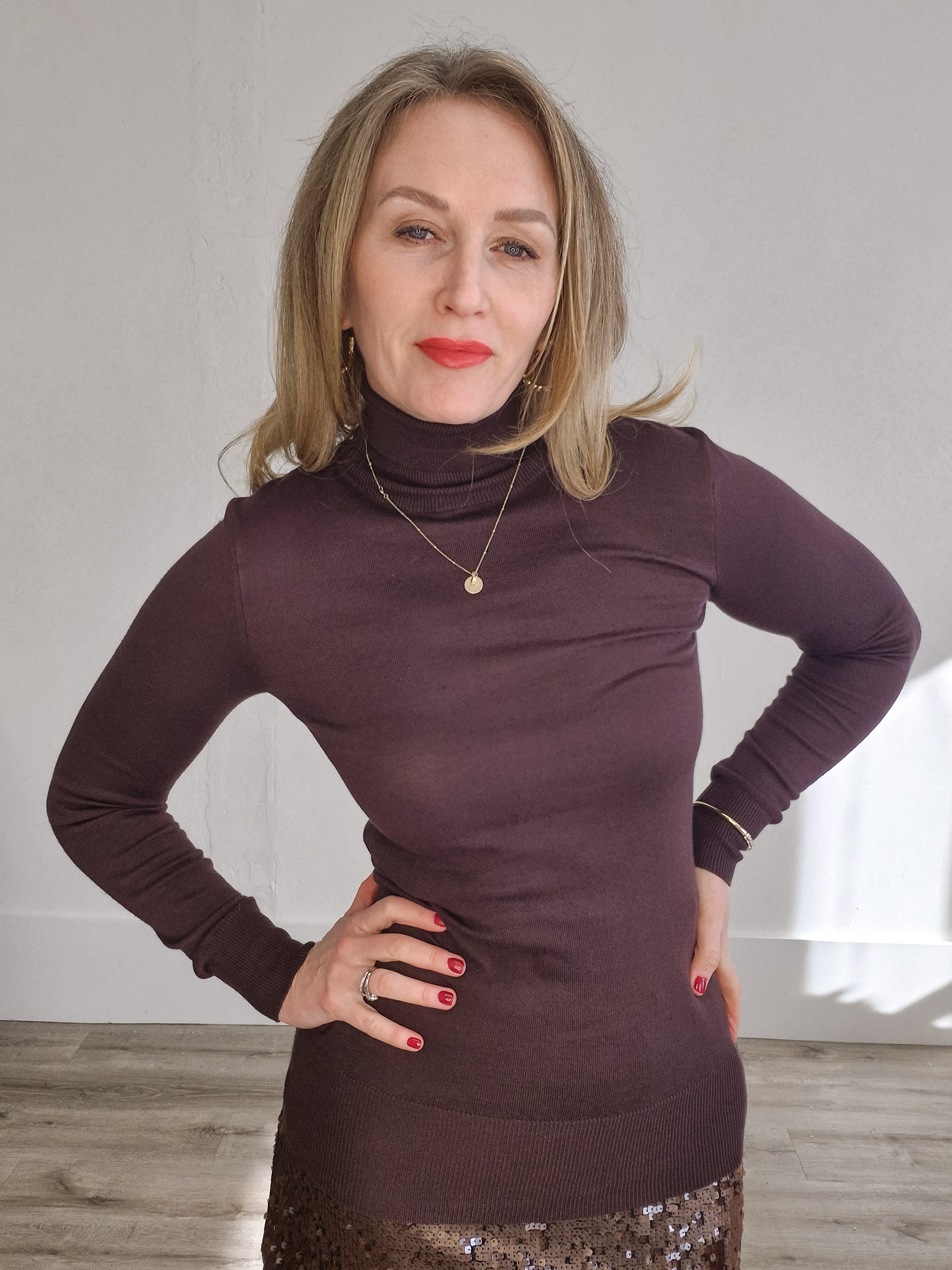 Astrid Roll Neck Top - Black Coffee-Casual Tops- Hometown Style HTS, women's in store and online boutique located in Ingersoll, Ontario