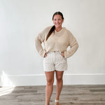 Striped Denim Shorts - Taupe-Shorts- Hometown Style HTS, women's in store and online boutique located in Ingersoll, Ontario
